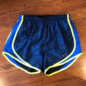 Nike shorts - blue, black, and neon yellow